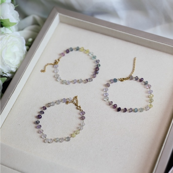 18K Gold Plated Minimalist Rainbow Fluorite Bracelet - Picture 8 of 11